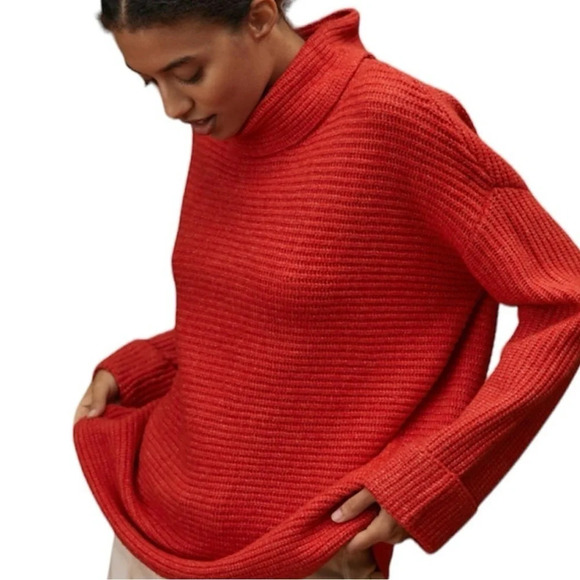 Pilcro Oversized Knit Cowl-Neck Sweater in Red/Orange Size X-Small - Picture 2 of 14